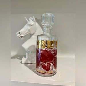 Vintage Luminarc France Wine Decanter Bottle Grape & Vine Motifs Red Gold Accent